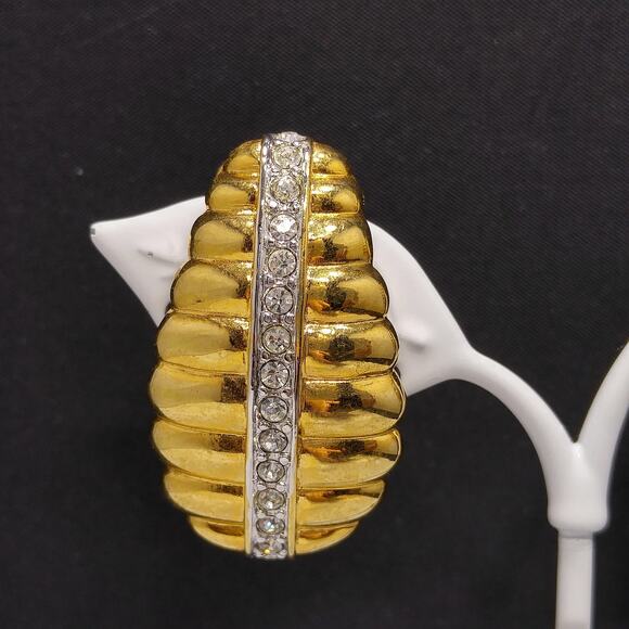Vintage Nolan Miller Gold Plated Rhinestone Clip-On Earrings, 1980s Dynasty Era - Picture 2 of 10